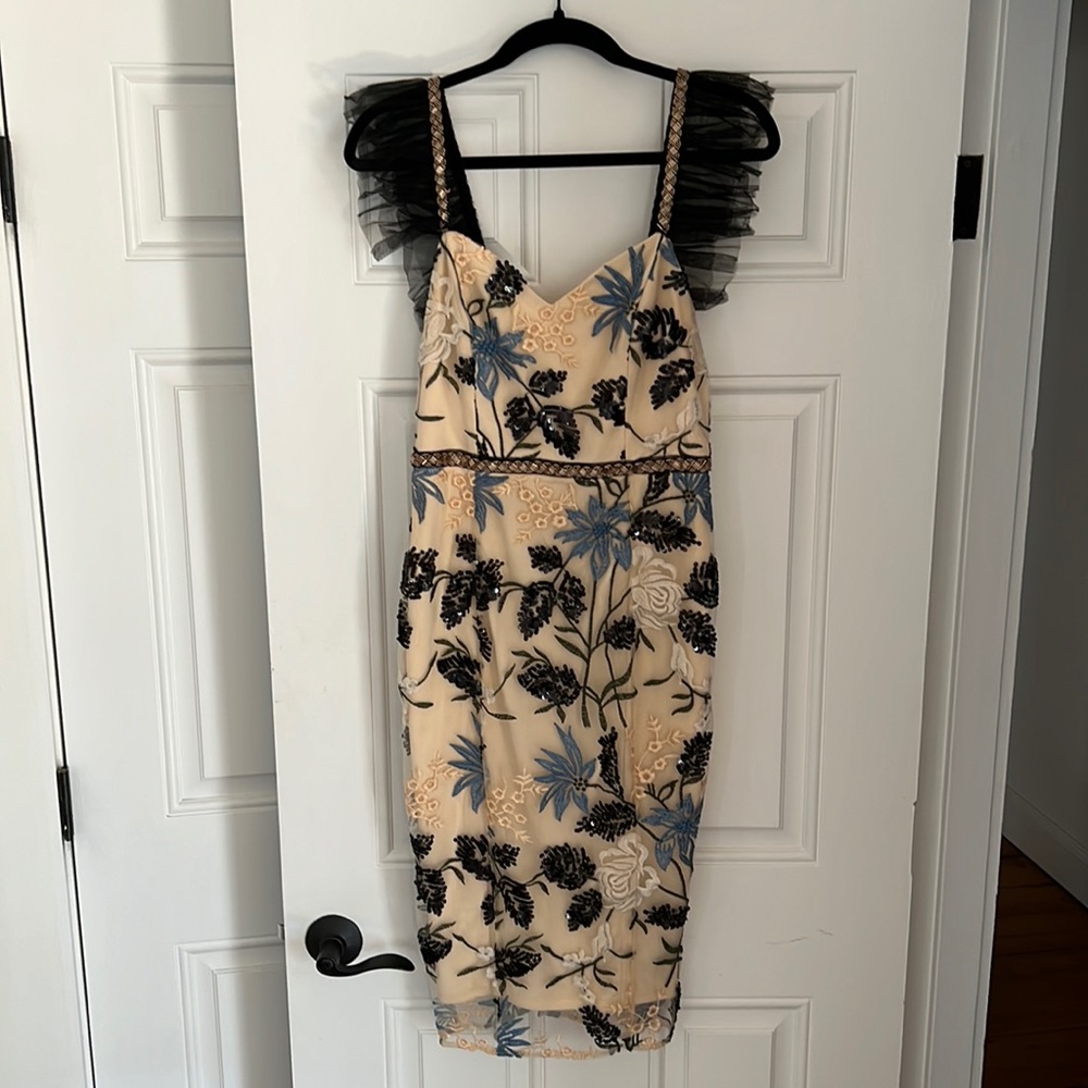Lulus Show Stopper Cream Embroidered Sequin Bodycon Midi Dress
